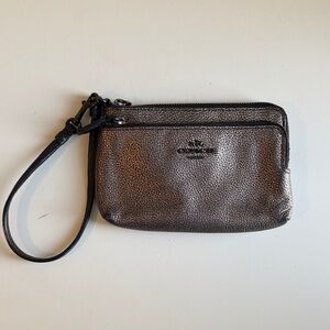 Coach Silver Wristlet with Black Strap
